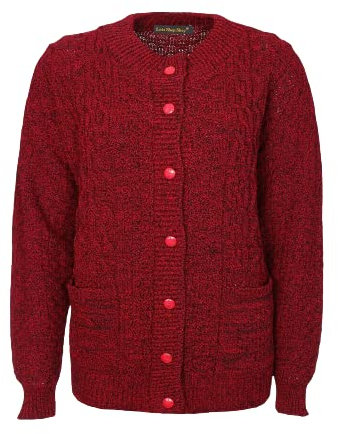 pretty attitude Women Winter Chunky Cable Knit Ladies Long Sleeve Aran Crew Neck Warm Cardigan (Mix Red Aran Bw, 16)