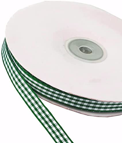 45m Karoband Schleifenband Geschenkband Vichy Bauernkaro Bänder zum Basteln,Stoffband Dekoband Bögen für Weihnachten Hochzeit Valentinstag Taufe Geburtstags Party Geschenk Verpackung,10mm Dunkelgrün