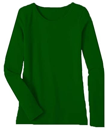 Women's Ladies Long Sleeve T-Shirt Ladies Plus Size Round Neck Stretchy Plain Fitted Basic Jersey Casual Tee Top. Bottle Green