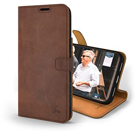 Snakehive Leather Wallet for iPhone 14 Pro | Genuine Leather Wallet Phone Case with Card Holder | Flip Folio Case/Cover with Stand | Compatible with iPhone 14 Pro | (Brown)