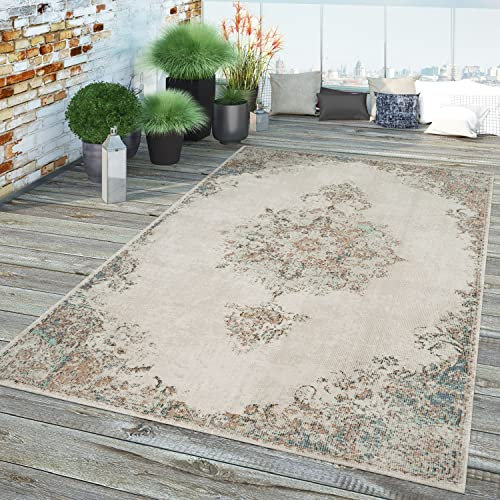 TT Home In-& Outdoor Teppich Küche Wohnzimmer Wetterfest Balkon Vintage Design Abstrakt, Farbe:Creme 2, Größe:120x170 cm