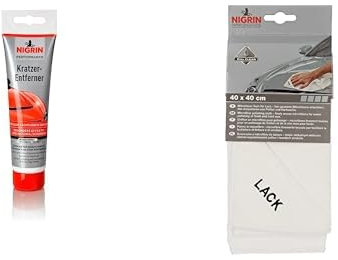 NIGRIN Kratzer-Entferner Universal, 150g, entfernt leichte Kratzer & Mikrofaser-Tuch Lack, besonders sanft zum Lack, garantiert kratzerfreies Auspolieren, Auto Microfasertuch Autopflege, 40x40 cm