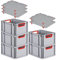 PROREGAL SuperSparSet 5x Eurobox NextGen Color mit Auflagedeckel & Schiebeschnappverschlüsse, HxBxT 22x30x40cm, 20L, Griffe rot offen, Glatter Boden, Eurobehälter Transportbox Transportbehälter