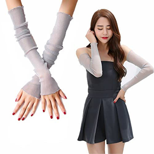 ITODA Damen Kühlung Arm Ärmel Spitze Armstulpe Sonnenschutz Mädchen Armstulpe Rutschfest Armlinge Sommer Lang Armschutz UV Schutz Sportstulpe für Radfahren Laufen Golf Reise Outdoor Grau