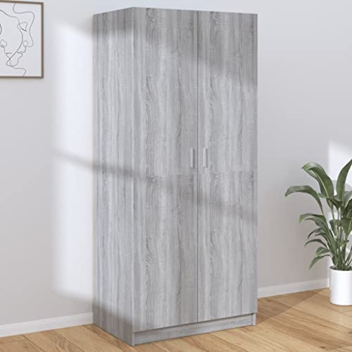 INLIFE Kleiderschrank Grau Sonoma 80x52x180 cm Holzwerkstoff,Grau,55KG,815352