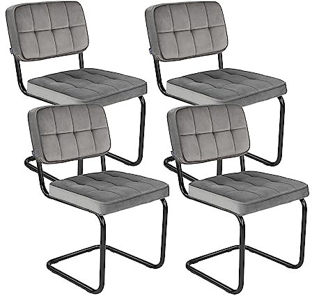 Kick Collection 4er Set Esszimmerstühl Ivy - Grau - Modern und Hochwertig - Samtstoff und Metall - Erhältlich in vielen Farben