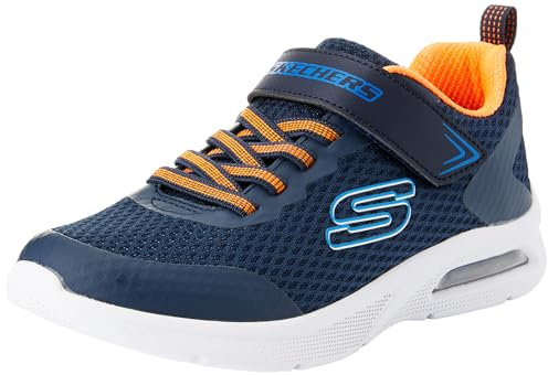 Skechers Boys, Zapatillas Niños, Tela Sintética Azul Marino con Ribete Naranja Y Azul, 35 EU