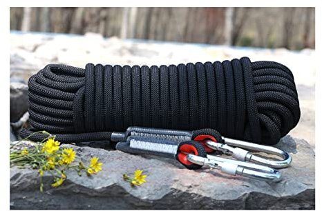 Climbing Rope 20mm Outdoor Safety Static Rock Climbing Rope 49ft 82ft 115ft 148ft High Strength Safety Rope for Hiking Mountaineering Training Rescue Fire Escape (Color : Black, Size : 20mm x 190m)