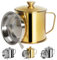 Tellshun Bacon Grease Container with Strainer 1.25 L / 42 oz Strong SUS 304 Gold Stainless Steel Cooking Oil Keeper with Lid and Easy-Grip Handle Suitable for Storing Frying Oil and Cooking Grease
