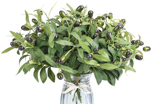 Erlandens Künstliche Olivenblätter, 25,4 cm hoch, künstliche Pflanzen, Olivenzweige für kleine Vasen, Tischdekoration, für Zuhause, Büro, Hochzeit, Party, 30 Stück (Vase nicht im Lieferumfang