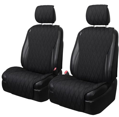 Leader Accessories 2er-Set universelle PKW-Sitzauflagen Vordersitz atmungsaktive Autositzbezüge rutschfeste Schutzbezüge abgesteppte Autoschonbezüge Seitenairbag Kompatibel (Schwarz)