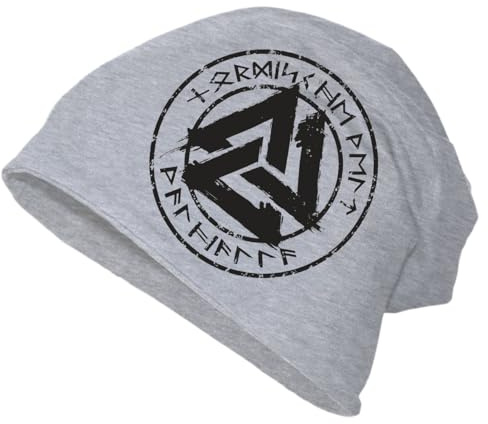 SONS OF ODIN Herren Long Beanie Mütze Schwarzer Wotansknoten Marke Valknut Wikinger Walhalla