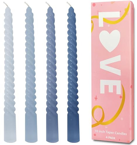 Topsics Spiralförmige Spitzkerzen, 4 Stück geruchlose Spitzkerzen, 25cm hoch, ideales Valentinstagsgeschenk, Blau Spitzkerzen