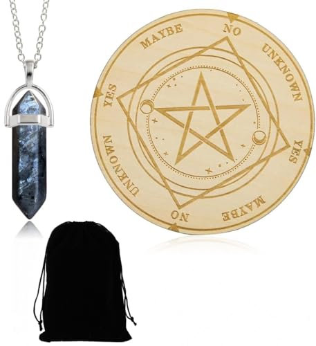 KSJEHW Stern Pendel Brett Wünschelrute Wahrsagen Metaphysische Message Board Holz Brett mit Kristall Wünschelrute Pendel Halskette Hexerei Wicca Altar Supplie Kit