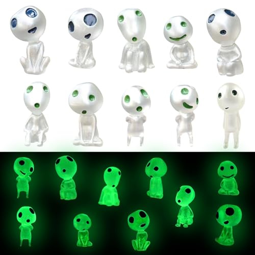 Zayookey 10 mini elfos de árbol luminosos, micro paisaje, adorno que brilla en la oscuridad, mononoke espíritus del bosque, miniatura para decoración de jardín, figuras de Kodama, accesorios de jardín