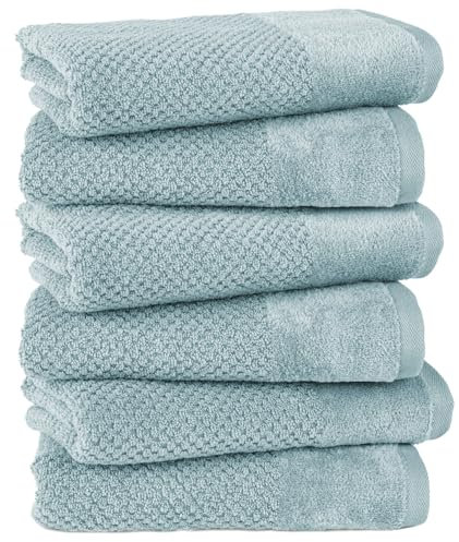 Pure Label 6-TLG. Handtücher Set mit Aufhängeschlaufen aus 100% Baumwolle, saugstark, weich und Oeko-TEX Zertifiziert - 6er Pack Handtücher 50x100 cm aus feinster Baumwolle, Blau - Helltürkis