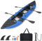 COSTWAY 12’5” Inflatable Kayak Set, 2-person Sit on Canoe with Aluminum Oars, EVA Padded Seat, High Back Support, Carry Bag, Hand Pump & Repair Kit, Paddle Kayaks Blow up Boat (Blue)