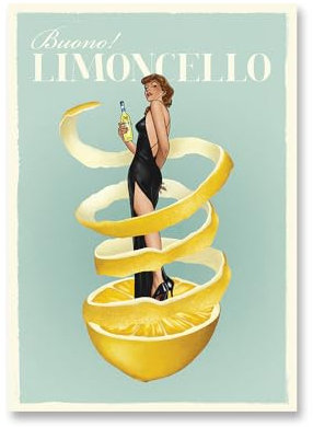 Divertido lienzo italiano de comida y bebida, póster vintage con estampado de limoncello Spaghetti Vino, cuadro de pared, cocina, habitación, bar, decoración (12 x18inch=(30 x45 cm), sin marco)