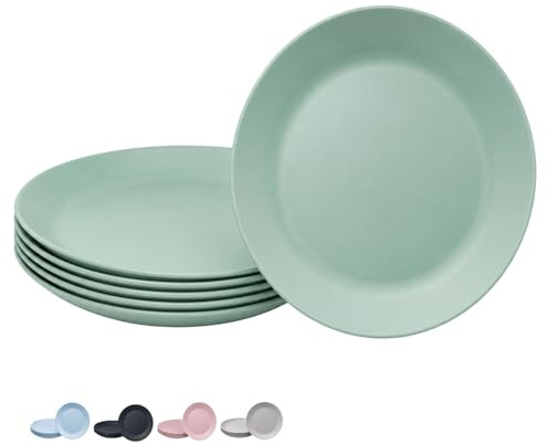 VIRSUS Set 6 Piatti Piani Colorati 958N, Diametro 23,5 cm, Infrangibili e Riutilizzabili, lavabili in lavastoviglie, 100% Riciclabili, Adatti per il microonde, BPA Free (Verde)