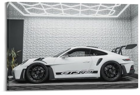 FYRCO Luxuriöses 911 GT3 RS weißes Sportwagen-Poster, 992 Renn-Supersportwagen, dekoratives Gemälde, Leinwand, Poster, 30 x 45 cm