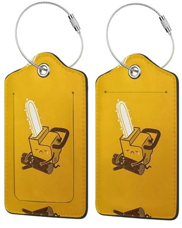Cute Crying Chainsaw Patterned Leather Luggage Tag with Name Id Tag and Stainless Steel Ring for Women Men Luggage Handbags 1 Pcs