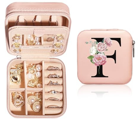 JEKUGOT Personalisierte Schmuckschatulle, klein, Reise-Schmuckschatulle mit Spiegel, Reise-Schmuck-Organizer, Aufbewahrungsbox, Geburtstagsgeschenk für Frauen, Mütter und Freunde (A), Leder