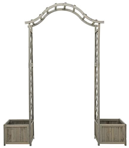 Homgoday Garten-Pergola mit Blumenkasten Grau Massivholz Tanne Rasen, Garten Model316392