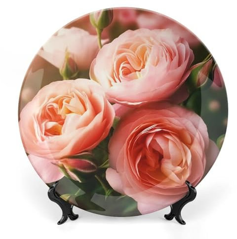 Assiette décorative en porcelaine anglaise avec présentoir - Assiette décorative en céramique - Fleurs de rose - Assiettes décoratives pour la maison et le club