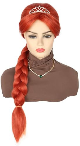 Topcosplay Prinzessin Perücke lange braune Zopfperücke Cosplay Zubehör Halloween Kostüm Perücke (Auburn-Erwachsene)