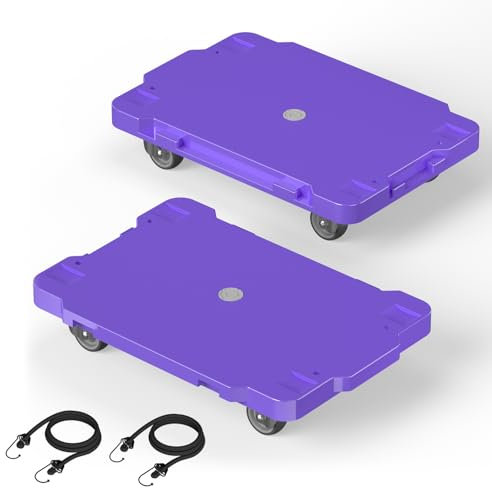 KOSTANZO Rollbretter Transport – 42 x 29 cm Transportroller Set mit Frosted Kunststoffoberfläche, 2-Zoll-Rollen für alle Böden, ideal für Zuhause, Büro, mit 2 elastischen Gurten (2er-Pack, lila)