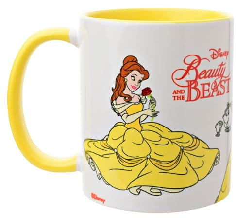 Widdop and Co. - Tazza Disney La Bella e la Bestia - Tazza da tè giallo/bianco, in gres porcellanato smaltato Belle & Beast, con licenza ufficiale Disney Merchendise (325 ml).