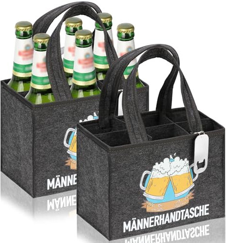 2 pezzi borsa da uomo per birra, portabicchieri in feltro, per 6 bottiglie di birra con apribottiglie, borsa da uomo, regalo per la birra, colore nero