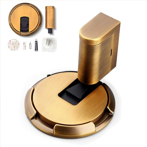ODIWEN Topes para Puertas Suelo, Tope de Puerta para Suelo sin taladrar,Tope para puerta metal resistente, Con tornillos de cinta adhesiva 3M (Cobre)