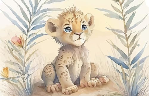 Papier peint panoramique Enfants - Lionceau - Largeur 130 cm x Hauteur 84 cm