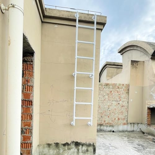 Lonmrrton Dachleiter für den Außenbereich, 140 cm 150 cm 160 cm 170 cm 180 cm Kellerausstiegsleiter Feuerleiter, an der Wand montierte Leiter für Etagenbetten im Dachgeschoss – Weiß(155cm/61in)