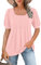 WNEEDU Tee Shirt Femme col Carré Tunique Femme Été T-Shirt Manches Courtes Chemise Fluide Plissée Hauts Chic Élegant Ample Top Rose Clair L