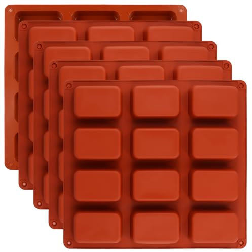 DAKFOOK 5 PCS Silicone Mini Loaf Tin, 12 Cavity Non-Stick Brownie Baking Pan, Mini Bread Baking Molds, Silicone Mini Loaf Baking Tray for Baking Mini Bread, Brownie, Chocolate