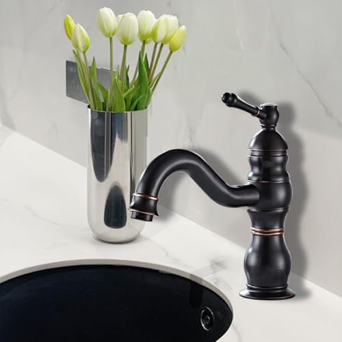 DOKKOME Wasserhahn Bade Retro Waschtischarmatur Messing 360°Schwenkbar Mischbatterie Waschbecken Armatur (Antikes Messing)