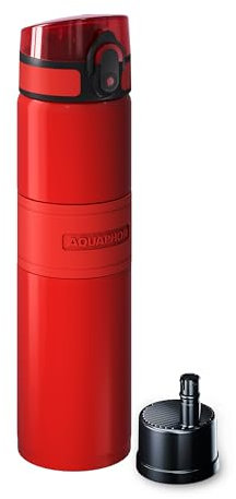 AQUAPHOR City Cool Filter Water Bottle - Double Wall Stainless Steel Insulated - Keeps Water Cool 24H - 500 ml (Mineral Red)