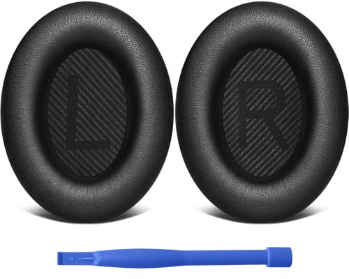 Oumida Ear Pads for Bose QC35 (QC35 ii) Replacement Ear Pads, Soft Sponge Leather Case, Genuine Protein Leather, Noise-Isolating Over-Ear Headphone Pads for Bose QC25, QC15 (Black)