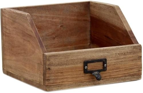 Stapelbare Holz Apotheker Schubladen Vintage aus Teak Holz, used look - sichtbarer Inhalt, Besteck-Kasten, Universal-Aufbewahrungs-Box | Shabby Chic - Holz-Box | Ablage-Fach (Schublade, hoch (klein))