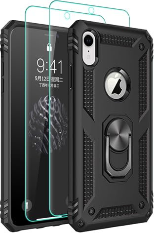 Pilaru for iPhone XR Phone Case with HD Screen Protector, [Military Grade 16ft. Drop Tested],Magnetic Ring Kickstand Car Mount Protective Cover for iPhone XR,Black