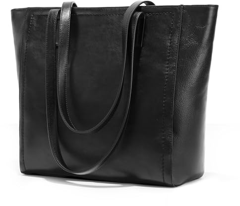 befen Echtleder Handtasche Damen Groß Shopper Tasche 15,6 Zoll Laptoptasche | Vintage Tote Bag Lehrertasche mit Trolley-Abdeckung, Leder Schultertasche für Business Büro Schule