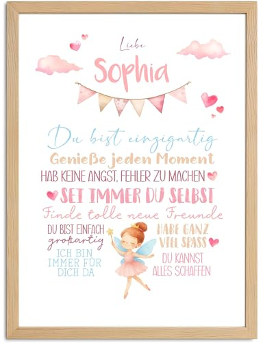 SpecialMe® Affirmationsposter Mädchen Fee mit Namen personaliseirt Wandbilder Kinderzimmer Wanddeko Mutmacher Selbstliebe Weiss