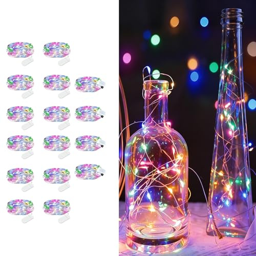 Maxee LED Lichterkette Batterie, Wasserdicht für DIY, Party, Stimmung Lichter, Weihnachtsdeko, Innen- und Außenbereich Deko, 16 Stück 1m, Farbig, 12 Flache + 4 Quadratische