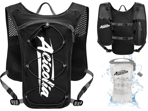 Acicolia Running Vest, Lightweight Hydration Vest for Men Women Breathable & Reflective Running Backpack, With Water Bladder 1500ml ,With Phone Holder & Water Bottle Holder
