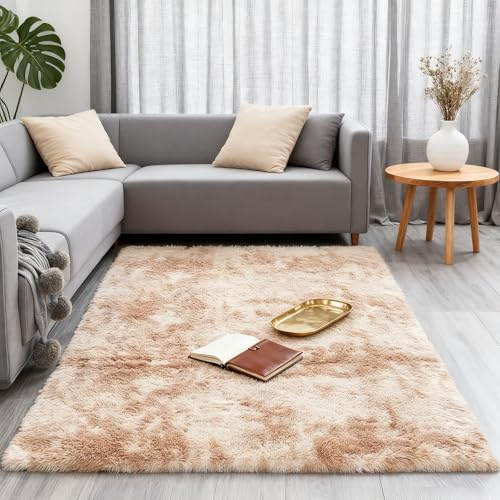 LIHUANE Shaggy Hochflor Teppich 90 x 210 cm Waschbar Flauschig Weich Flauschiger Hochflor Teppich Anti-Rutsch Unterseite für Wohnzimmer, Schlafzimmer Und Terrasse, Beige
