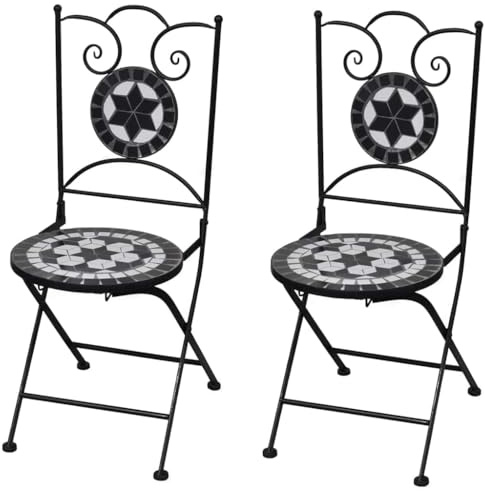 Frdhee Essstühle Balkon Sessel Gartenstühle,Bistrostühle Klappbar 2 STK. Keramik Schwarz und Weiß,Für Bistro,Küche,Innen Außenbereich,Einfach Zu Montieren