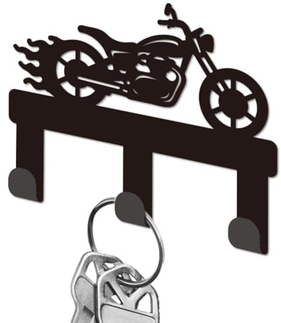DELORIGIN Porte-clé mural de moto en fer noir Porte-clé mural Porte-clé de garage avec 3 crochets Petit porte-clé pour l'entrée
