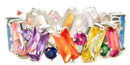 MIYUEFAN Ring Damen 18K Gold Vergoldet Ringe mit Regenbogen-Steinen, Bunte Cubic Zirkonia Ring Promise Statement Ringe Schmuck für Frauen